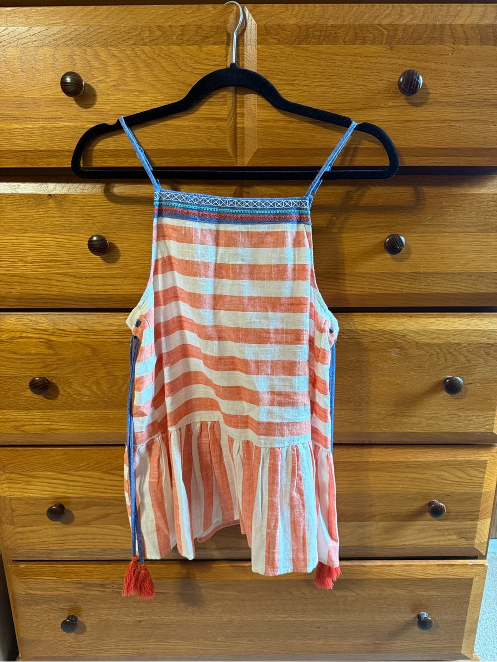 THML Coral and White Striped Spaghetti-Strap Camisole